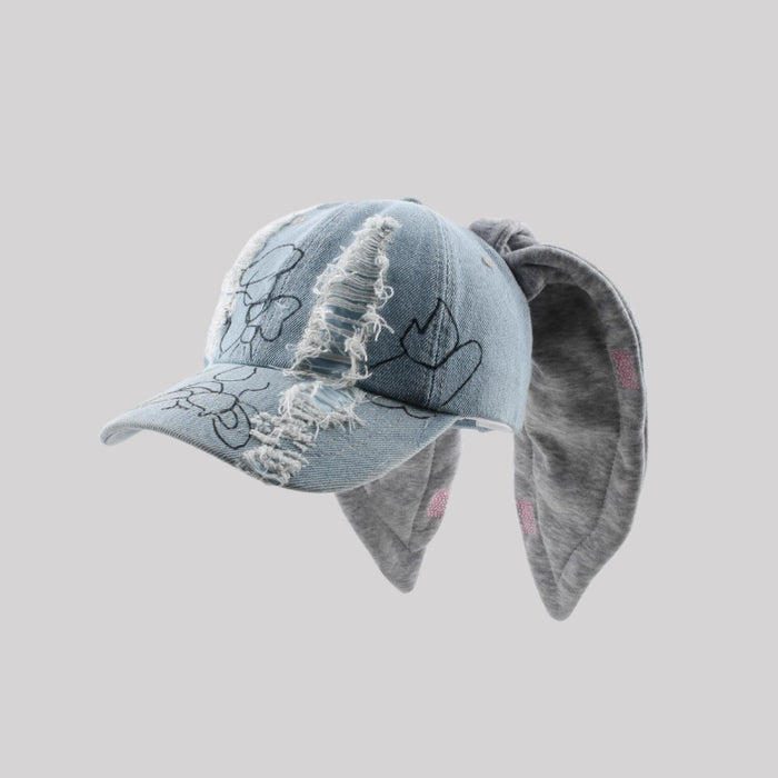 Wholesale Rabbit Ear Hat Denim Washed  e Dance Baseball Hip-hop  sunshade Hat