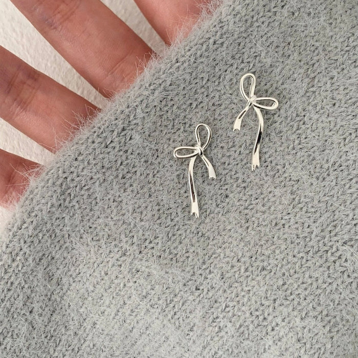 Wholesale Bow Ribbon Ear Needle Women's S925 Silver Needle Earrings Niche Design Earrings