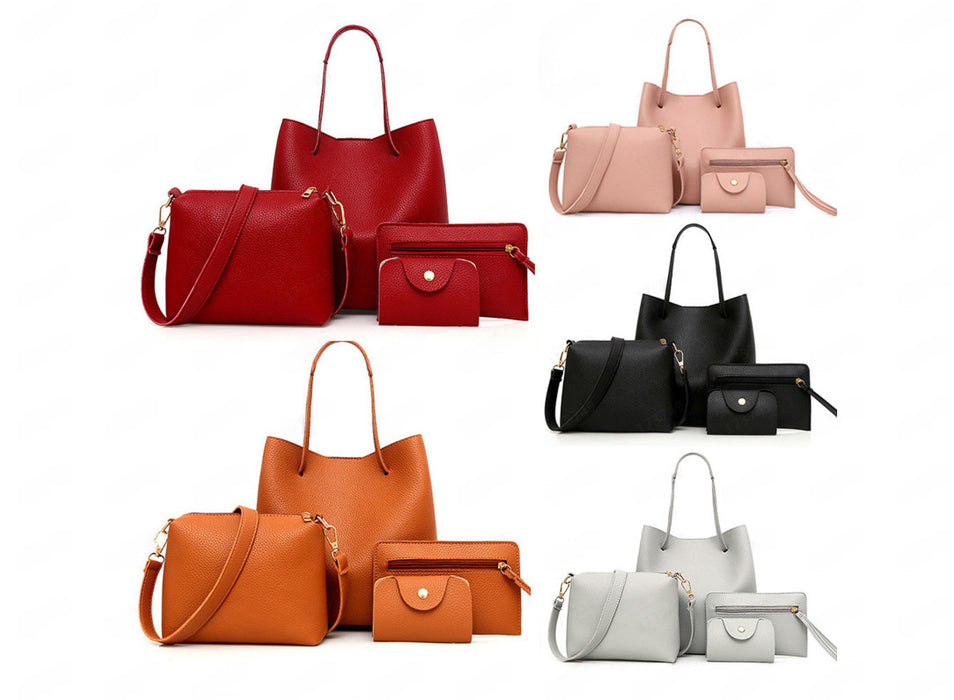 Wholesale New fashionable PU four piece retro large capacity women's handbag