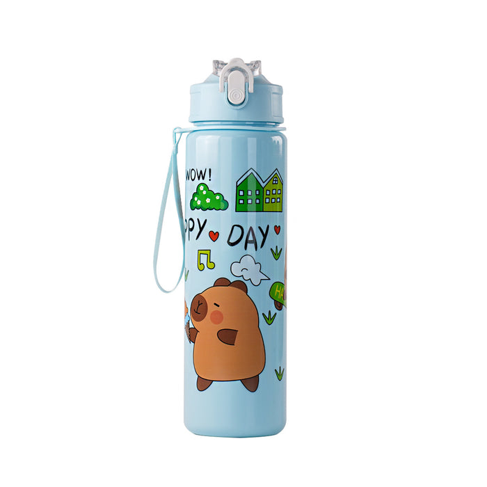 Wholesale  Straw Water Cup Cute Children' s Straw Cup Student Portable Cartoon Water Cup with Lanyard