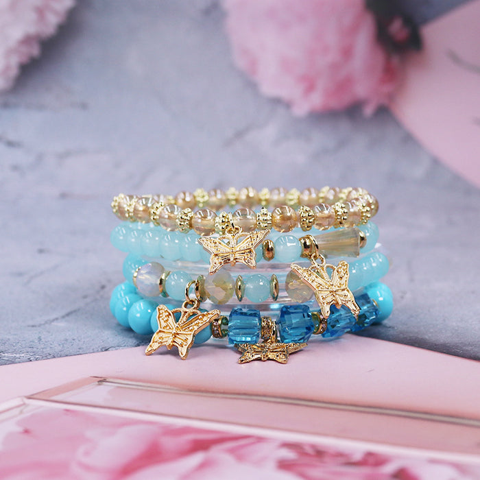 Wholesale Multi-layer Crystal Butterfly Stretch Beaded Bracelet JDC-BT-NHong009