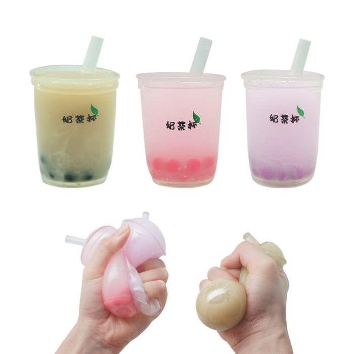 Wholesale TPR Toy Decompression Straw Milk Tea Pinch Cup JDC-FT-DKA001