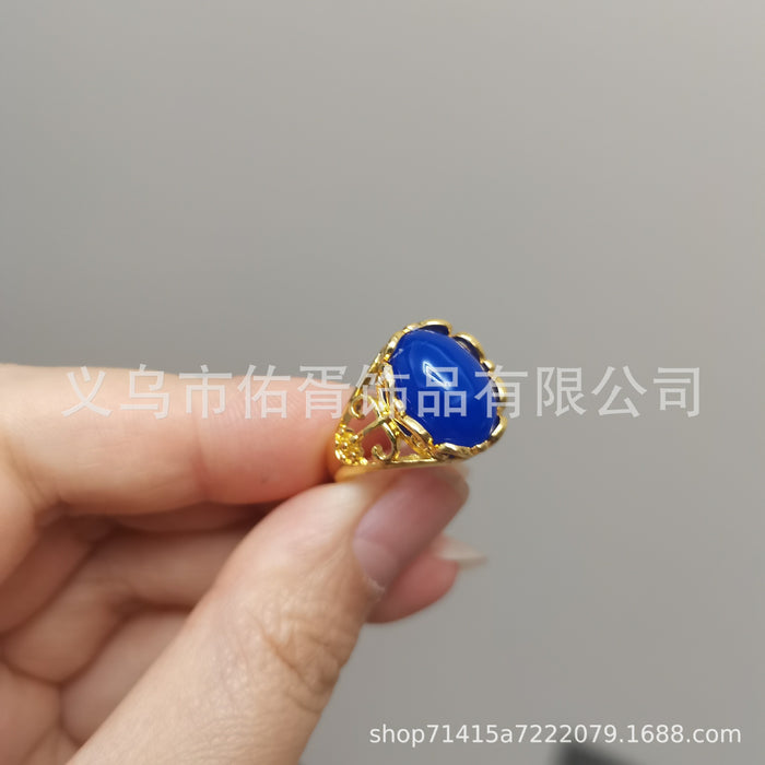 Wholesale New Grandmother Imitation Green Jadeite Ring with Temperament and Opening Imitation Red Green Agate Colored Women's Ring