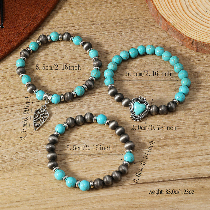 Wholesale Heart-shaped Bohemian style turquoise 3-piece multi-layer bracelet set