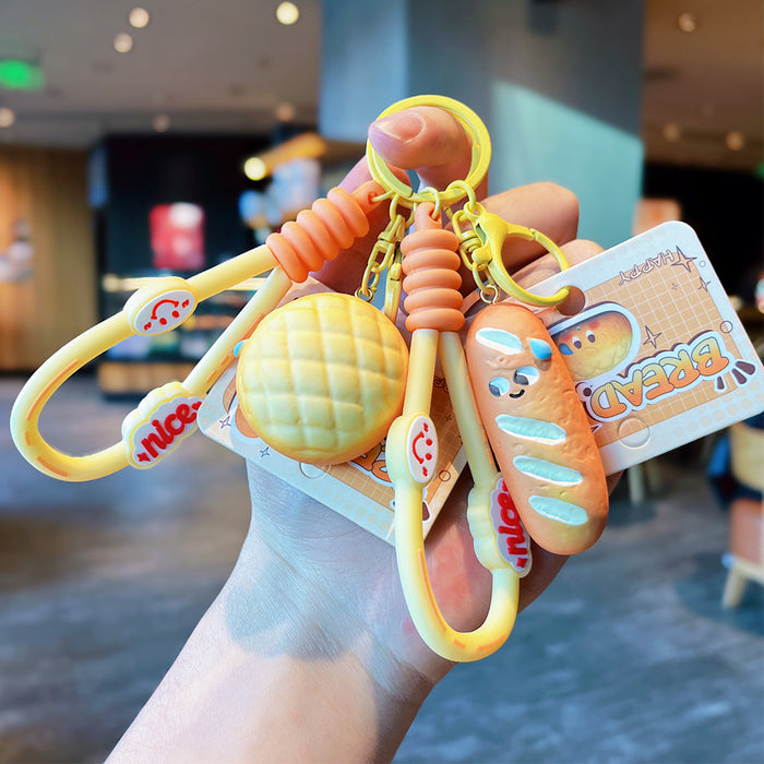 Wholesale Resin bread keychain doll pendant cute student bag car pendant keychain