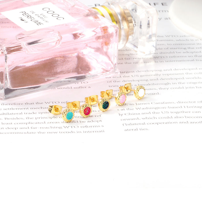 Wholesale Mixed-Color Glitter Powder Oil Earrings Sweet Earrings Stainless Steel Earrings