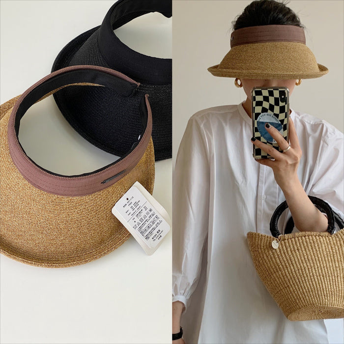Wholesale Sunscreen hollow roof straw hat, large eave sunshade hat, UV resistant sunshade straw hat