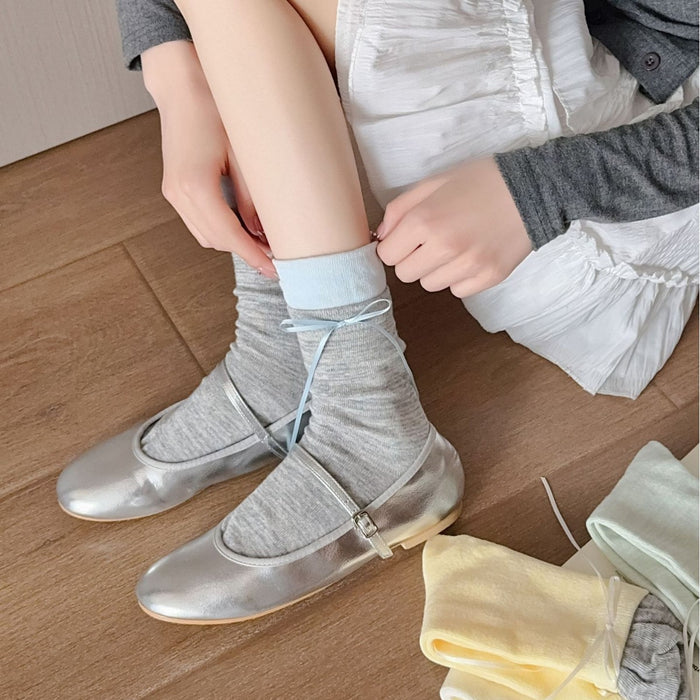 Wholesale Sweet ballet style bow socks with versatile design and stacking