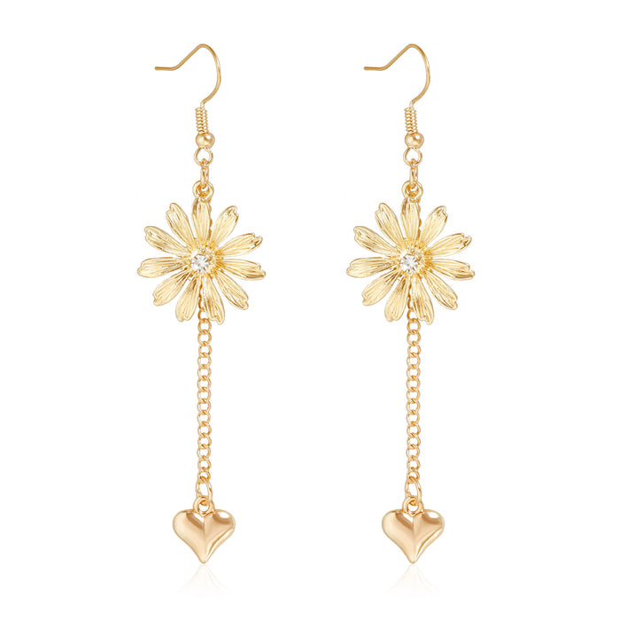 Wholesale Jewelry Forest Style Daisy Heart Tassel Necklace Niche Versatile Buckle Necklace