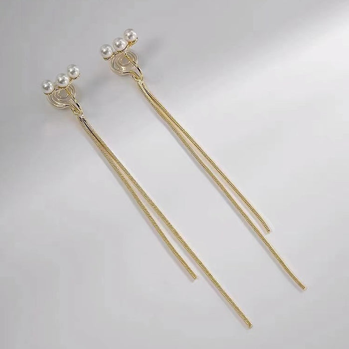 Wholesale  Mosquito Incense Plate Ear Clip Elegant Pearl Earrings Women's Long Tassel Earrings