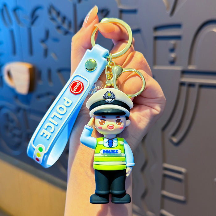 Wholesale Chinese Style Cartoon Traffic Police Firefighter PVC Keychain Pendant Fire Safety Campaign