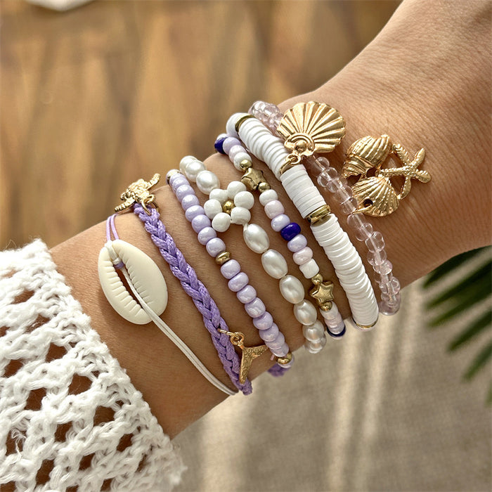 Wholesale Ocean Starfish Shell Stacking Bracelet Set Trendy Beaded Handmade Jewelry