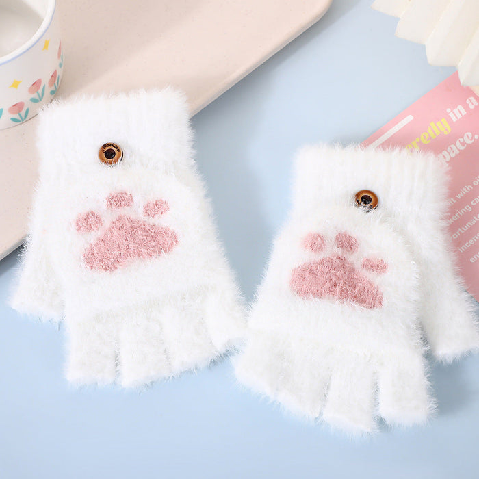 Wholesale Cat paw half-finger flip gloves
