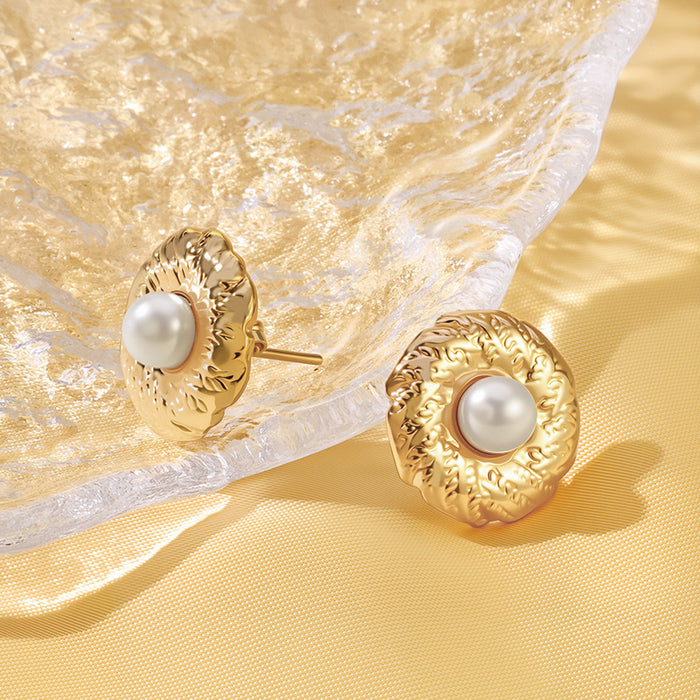 Wholesale Retro titanium steel geometric texture earrings, simple, luxurious, high-end stainless steel earrings