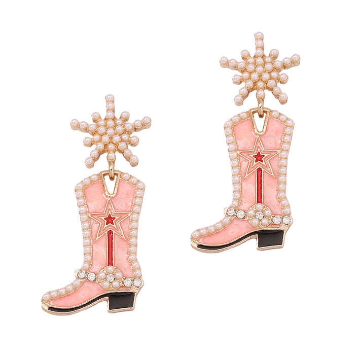 Wholesale Long Boots Zinc Alloy Oil Drop Inlaid Pearl Earrings JDC-ES-YueLi023