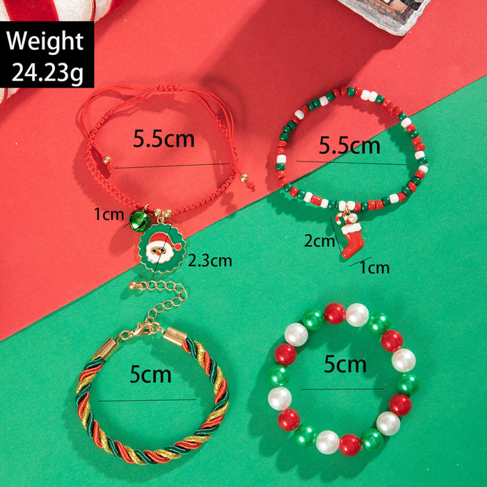 Wholesale Christmas Cute Bells Santa Reindeer Snowman Pendant Red Rope Bracelet Fashion Accessory Gift MOQ≥2