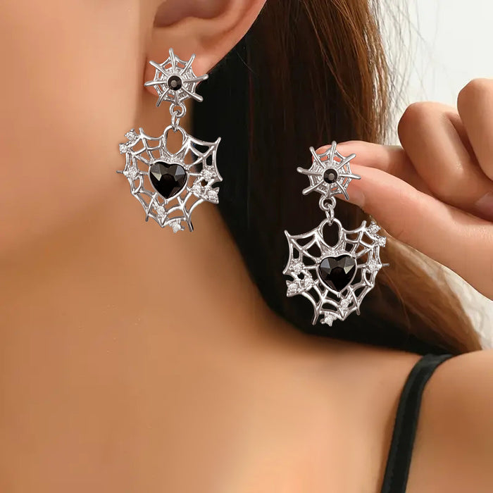 Wholesale Halloween Love Spider Web Alloy Earrings JDC-ES-Rulong005