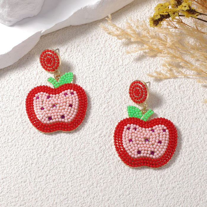 Wholesale Mixed Color Rice Beads Candy Color Apple Pendant Earrings Women's Holiday