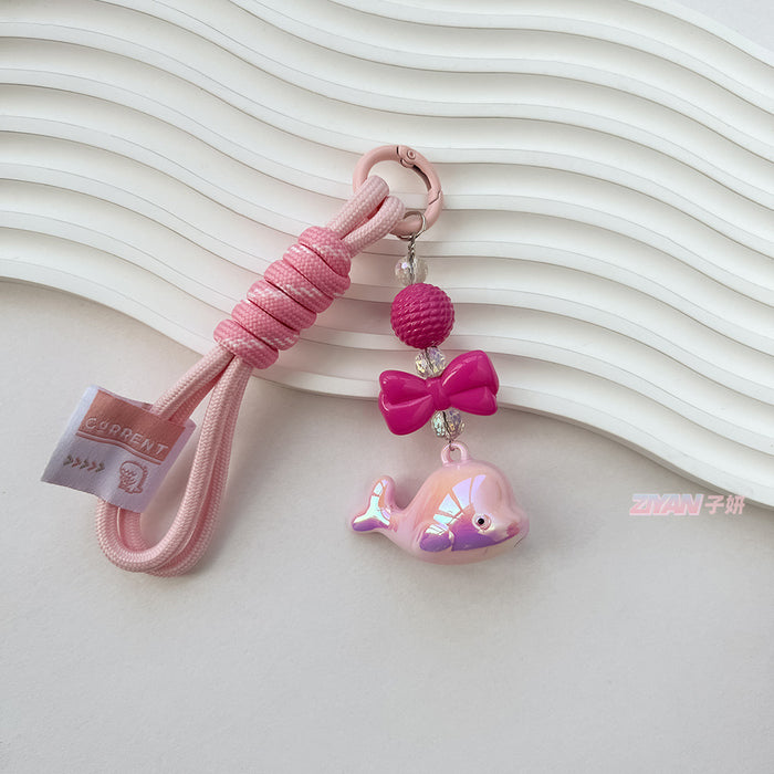 Wholesale Acrylic Solid color whale pendant woven cloth rope keychain hanging rope