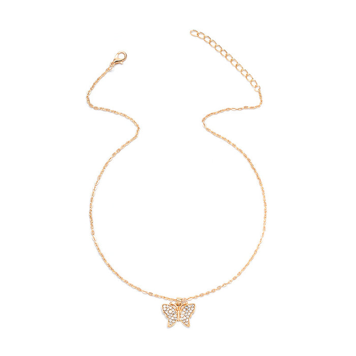 Wholesale Simple and fashionable versatile full diamond butterfly necklace collarbone chain