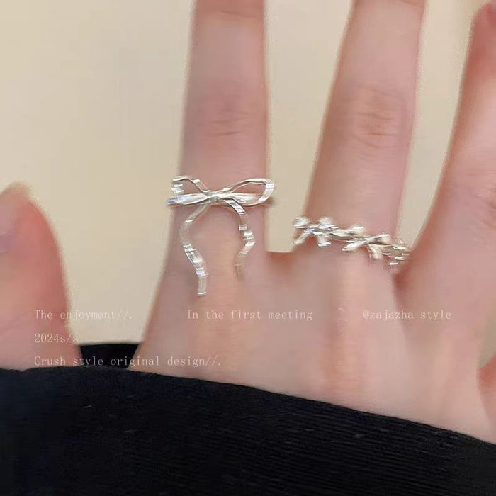 Wholesale Cold wind silver bow line ring for women, niche, exquisite, high-end, simple opening, adjustable ring