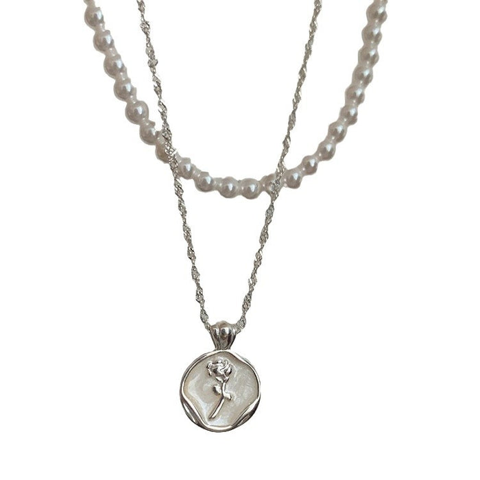 Wholesale Light luxury, gentle, niche design, tulip pearl necklace, pure silver versatile sweater chain, layered and elegant