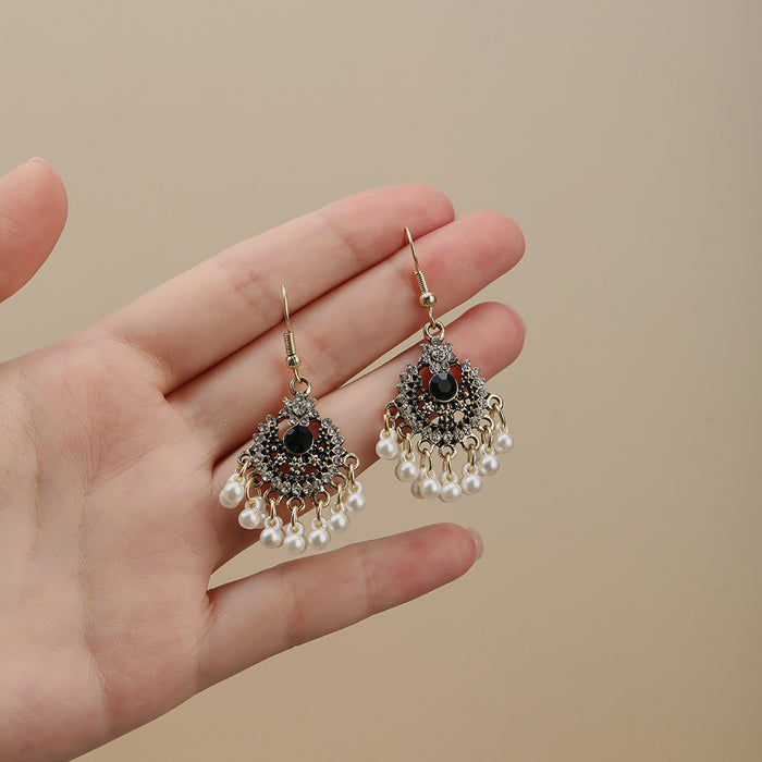 Wholesale Retro Bohemian Long Tassel Drop Earrings Heavy Industry Creative Ethnic Style Diamond-Encrusted High-End Earrings