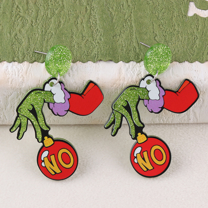 Wholesale Christmas Niche Green Hat Monster Acrylic Earrings
