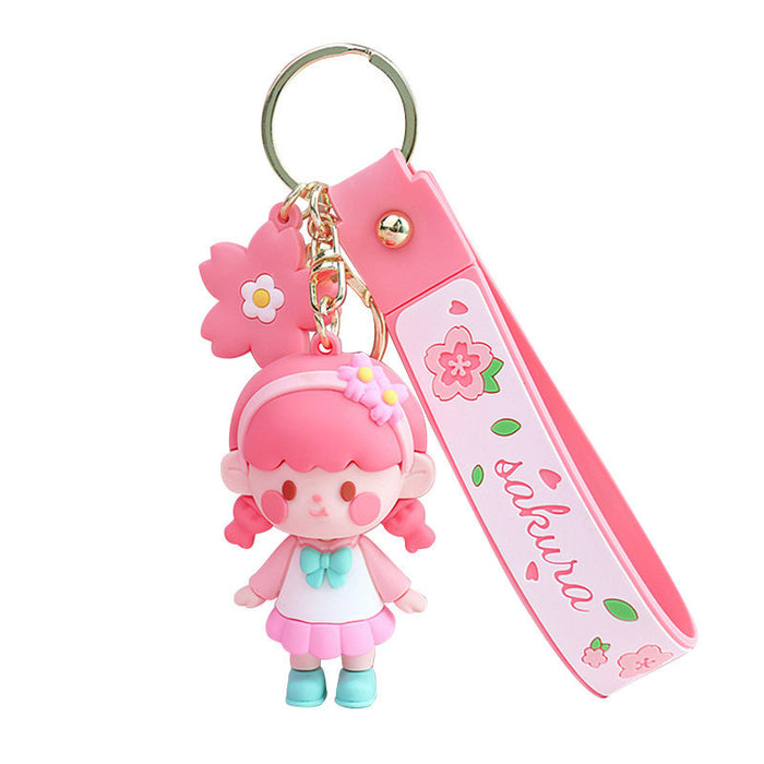 Wholesale Sakura Girl Silicone Keychain JDC-KC-RunX014