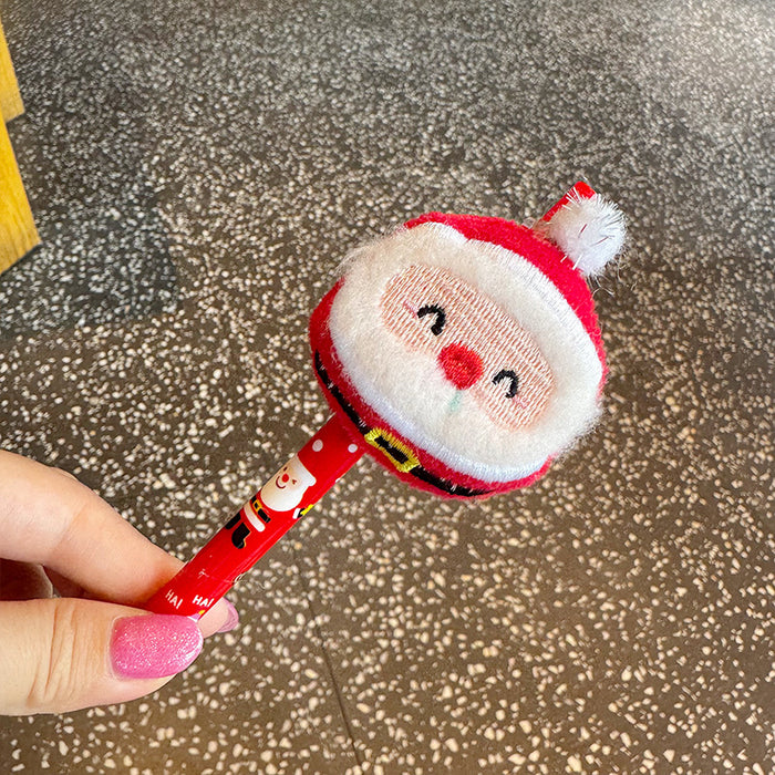 Wholesale Christmas Plush Cute Cartoon Push Ballpoint Pen