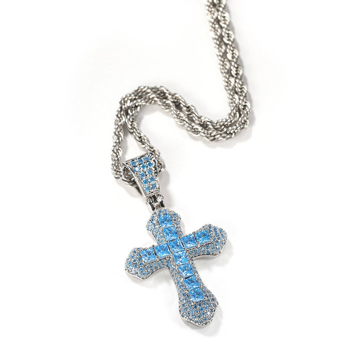 Wholesale Blue Zircon Cross Men's Necklace JDC-NE-GuMeng002
