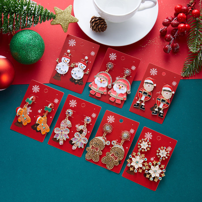 Wholesale Alloy Christmas Earrings Snowman Gingerbread Candy Cane Snowflake Design Party Jewelry Accessory