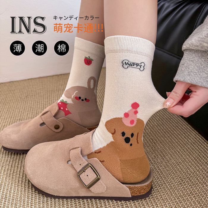 Wholesale Socks made of pure cotton, mid tube socks, cute cartoon pile socks, thin long socks