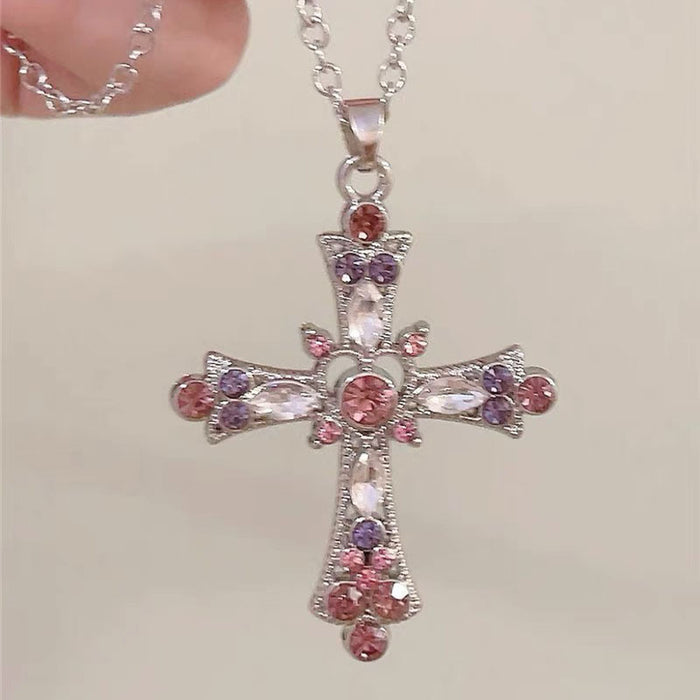 Wholesale Cross necklace heavy industry diamond studded sparkling diamond necklace design collarbone chain