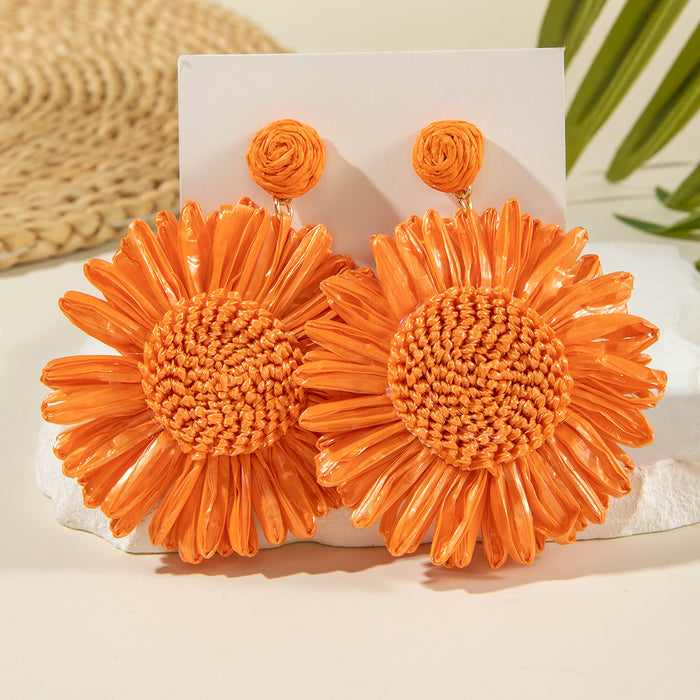 Wholesale hand woven raffia grass holiday style earrings summer color matching beach style earrings