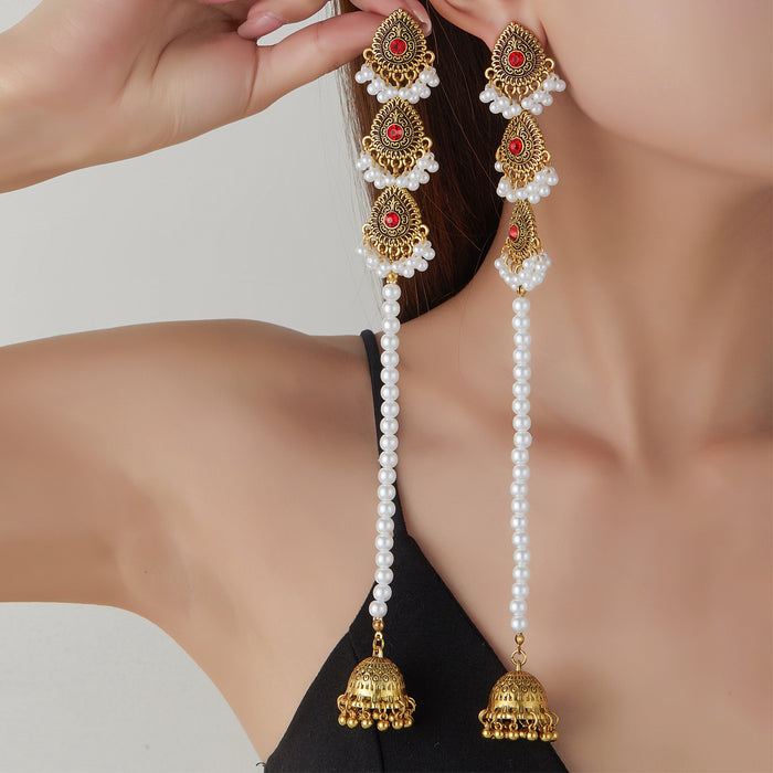 Wholesale Retro Bohemian Long Tassel Drop Earrings Heavy Industry Creative Ethnic Style Diamond-Encrusted High-End Earrings