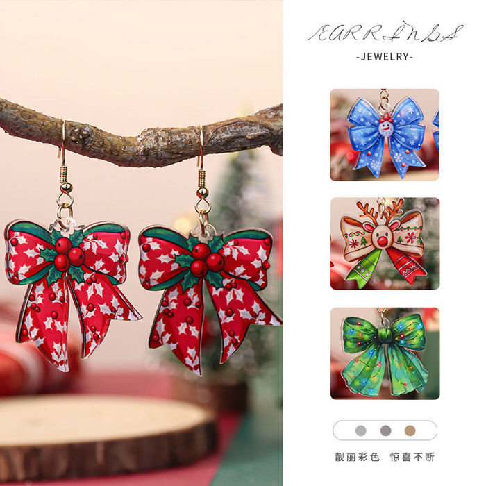Wholesale Christmas bow earrings for women,  design with festive atmosphere,  snowman acrylic earrings