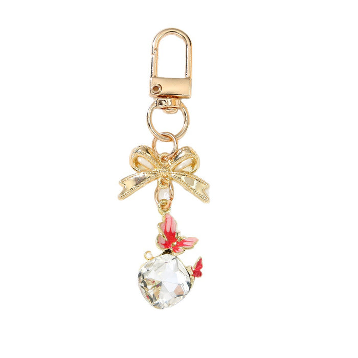 Wholesale Stylish Crystal Butterfly Keychain Metal Yellow Gift Bag Charm MOQ≥2