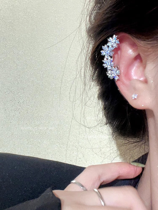 Wholesale Light luxury full diamond flower ear bone clip earrings with temperament ear clip earrings