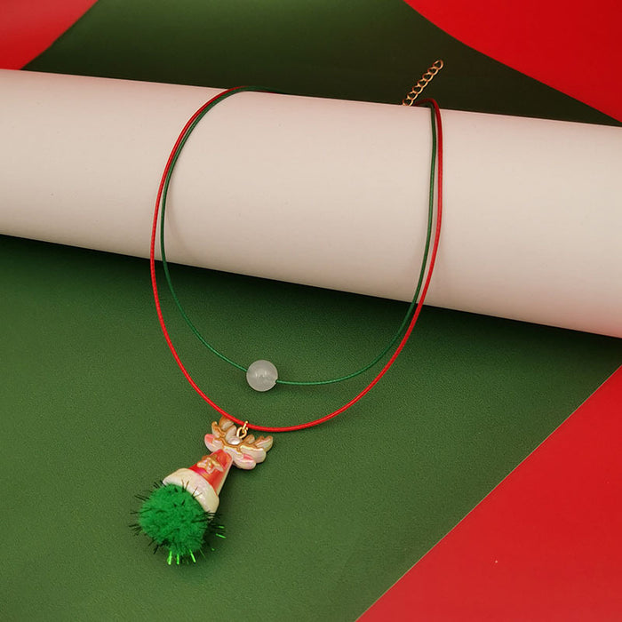 Wholesale Christmas Double Necklace Luminous  Christmas Hat Snowflake Christmas Tree Necklace