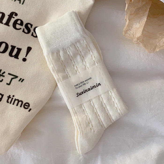 Wholesale Socks, thin, mid tube, heart-shaped, sweat absorbing, breathable, hollowed out, mesh stacking, long socks