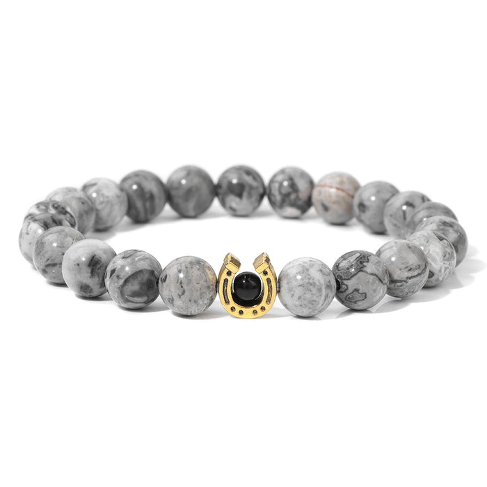 Wholesale 8mm Natural Lapis Stone Horseshoe Elastic Bracelet Art Retro Bracelet Wholesale