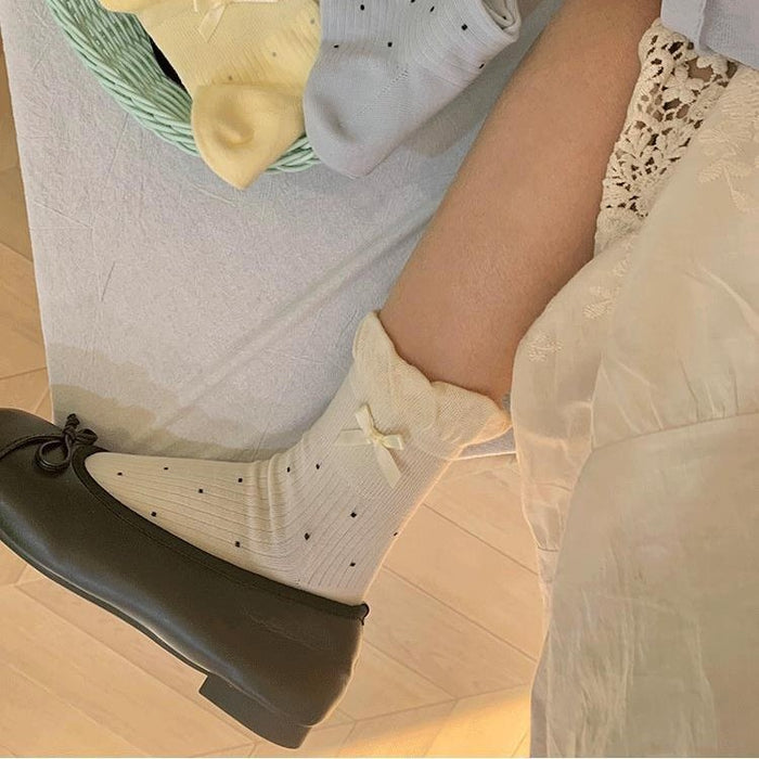 Wholesale Bow tie socks with polka dots, low cut, mid length socks