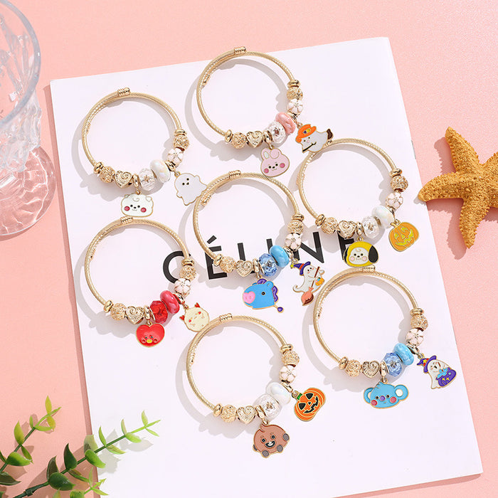 Wholesale Stainless Steel Ghost Pumpkin Beaded Bracelet Cartoon Design MOQ≥2
