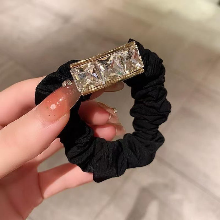 Wholesale Rhinestone Rope Hair Ring High Elastic Durable Headwear Hair Rope Leather Cover