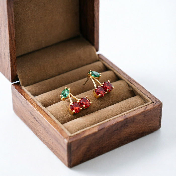 Wholesale Red Cherry Rhinestone Stud Earrings Trendy Women S Party Wear Jewelry Accessory