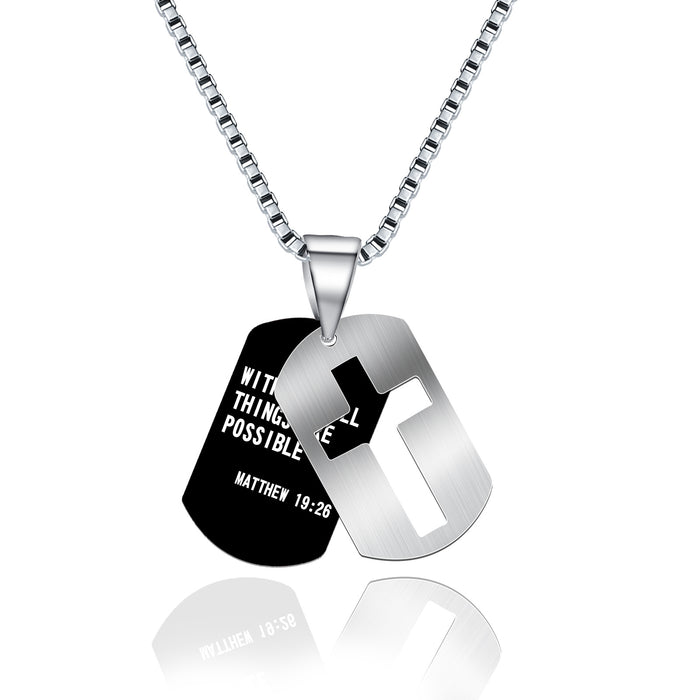 Wholesale Men's necklace stainless steel military brand hollow cross pendant stainless steel engraved necklace