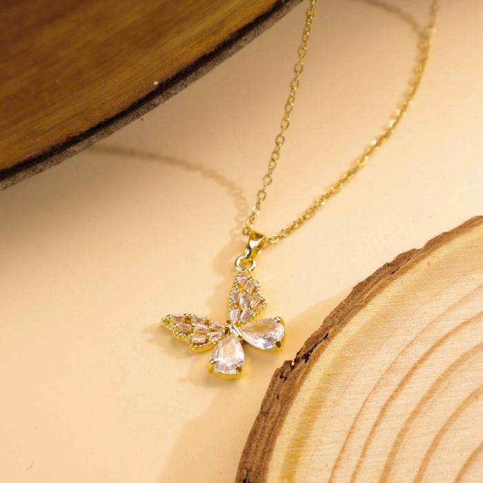 Wholesale Stylish Butterfly Layering Necklace Diamond-Set Titanium Steel Jewelry Accessory