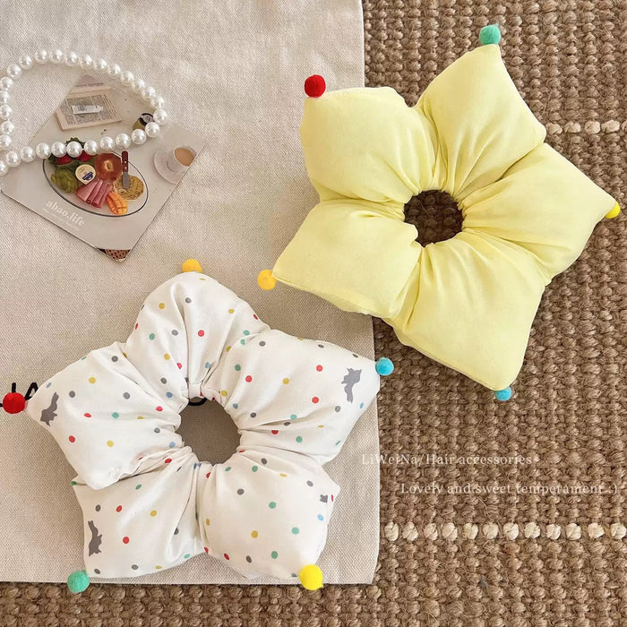 Wholesale Cute five pointed star and colorful polka dot patterned sponge hair scrunchies