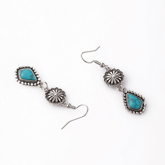 Wholesale earrings Bohemian vintage carved turquoise long earrings earrings